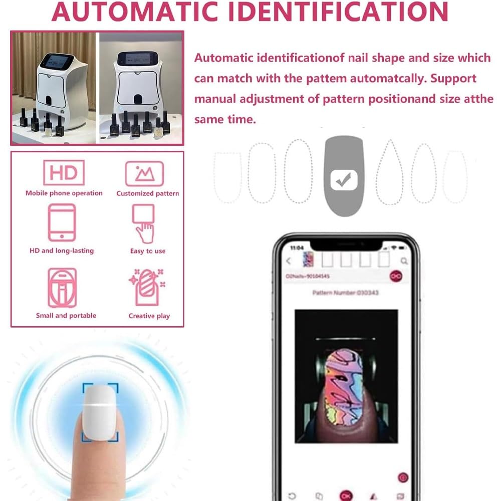 Imprimante d'art D'ongle, Imprimante Numérique D'ongle avec Écran Tactile de 5 Pouces, Précision de 4800 Dpi, Prise en Charge WiFi/Bricolage, Capteur de Reconnaissance Intelligent, Machine