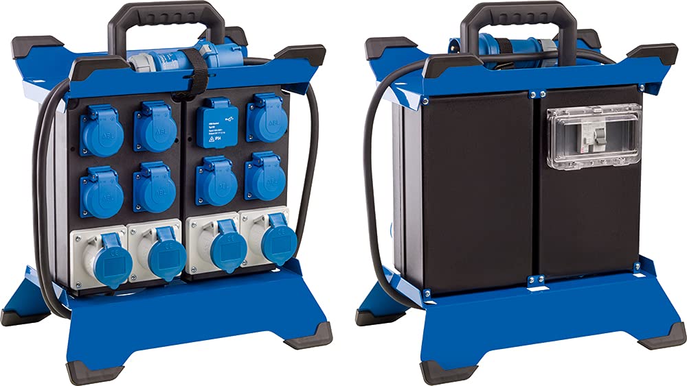 as - Schwabe Distributore di alimentazione portatile CEE Stecky Duo 5, spina CEE + 7 prese con contatto di protezione + 4 prese CEE + 2 porte USB, scatola di distribuzione dell'alimentazione mobile