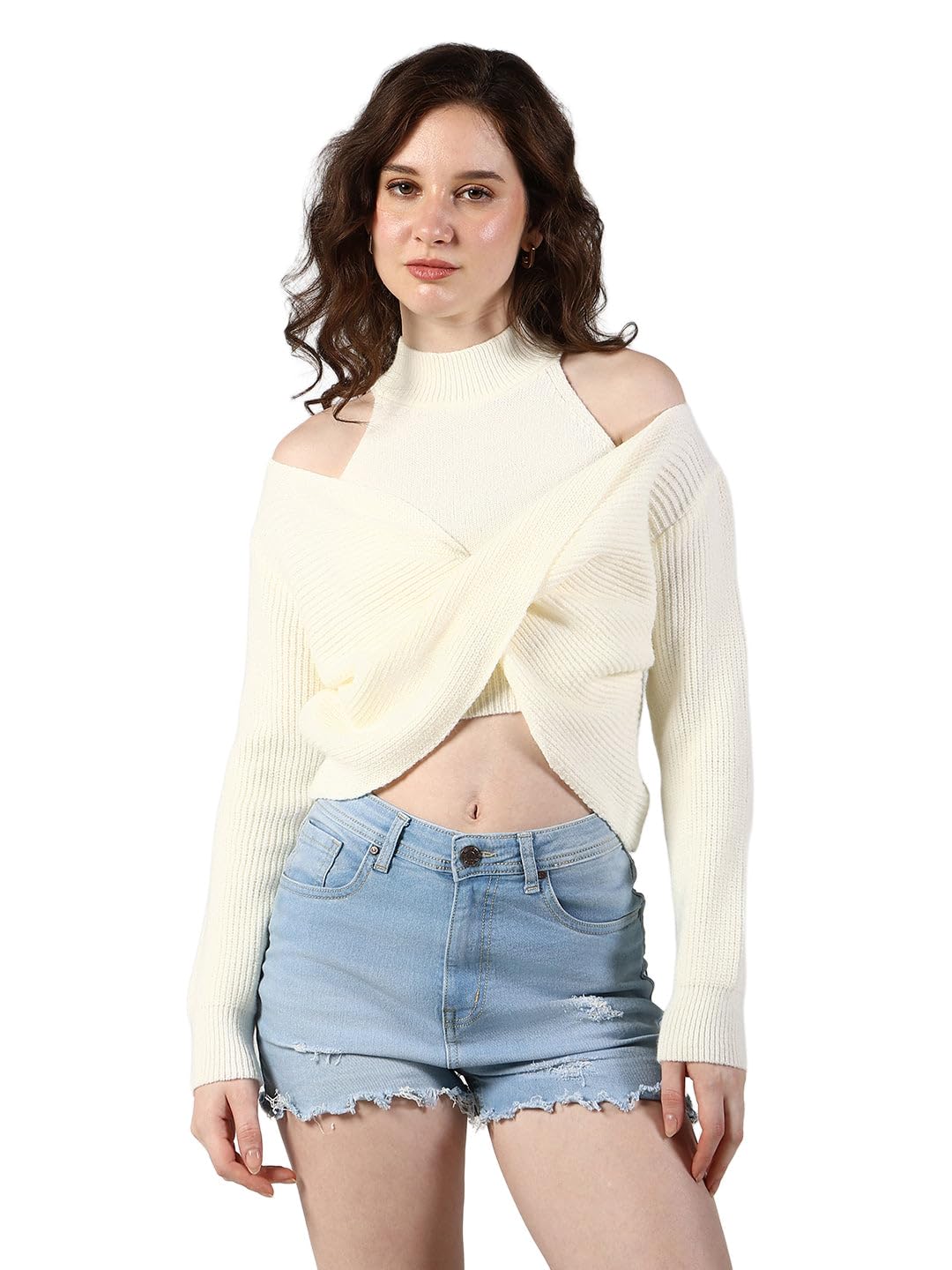 showoffff Women Solid Fitted Casual Top | Halter Neck Full Sleeves Ribbed Top's for Womens | Regular Fit Regular Length Tops for Women's-picture-17