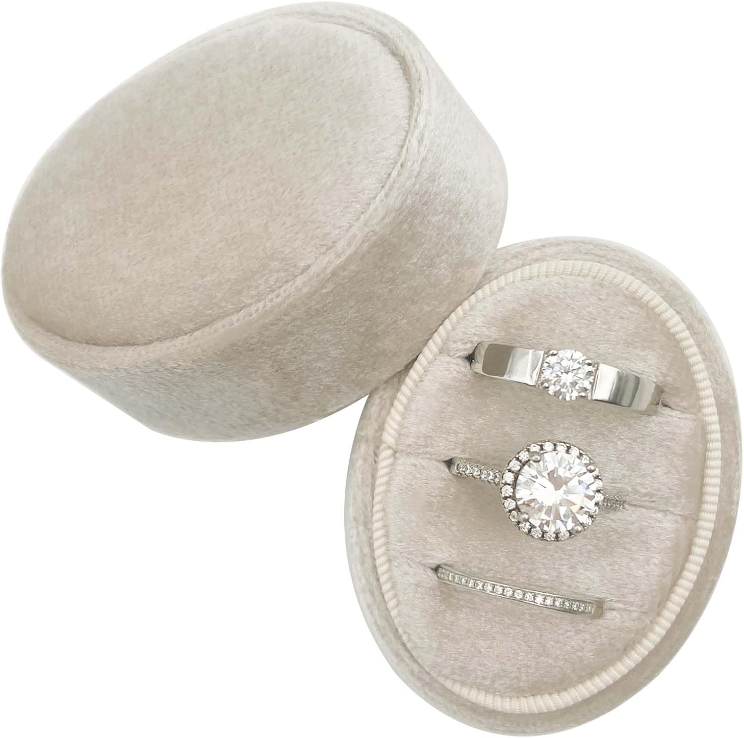 Amazon.com: Beatilog Velvet Oval Ring Box 3 Slots - Premium Wedding ...