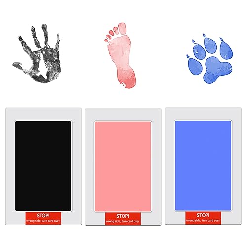 Kit de 9 piezas sin tinta para manos y huellas, kit de impresión de bebé, 3 almohadillas de tinta con 6 tarjetas de impresión, kit de adorno de