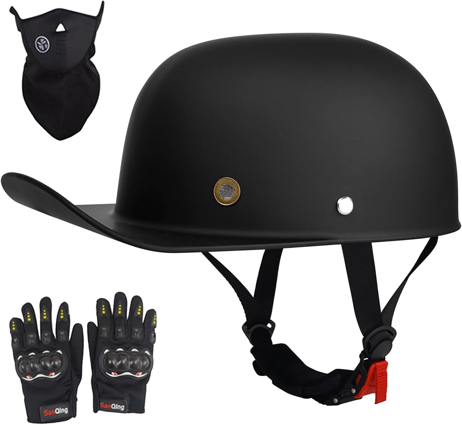 Baseball-inspired motorcycle half helmet with gloves and masks