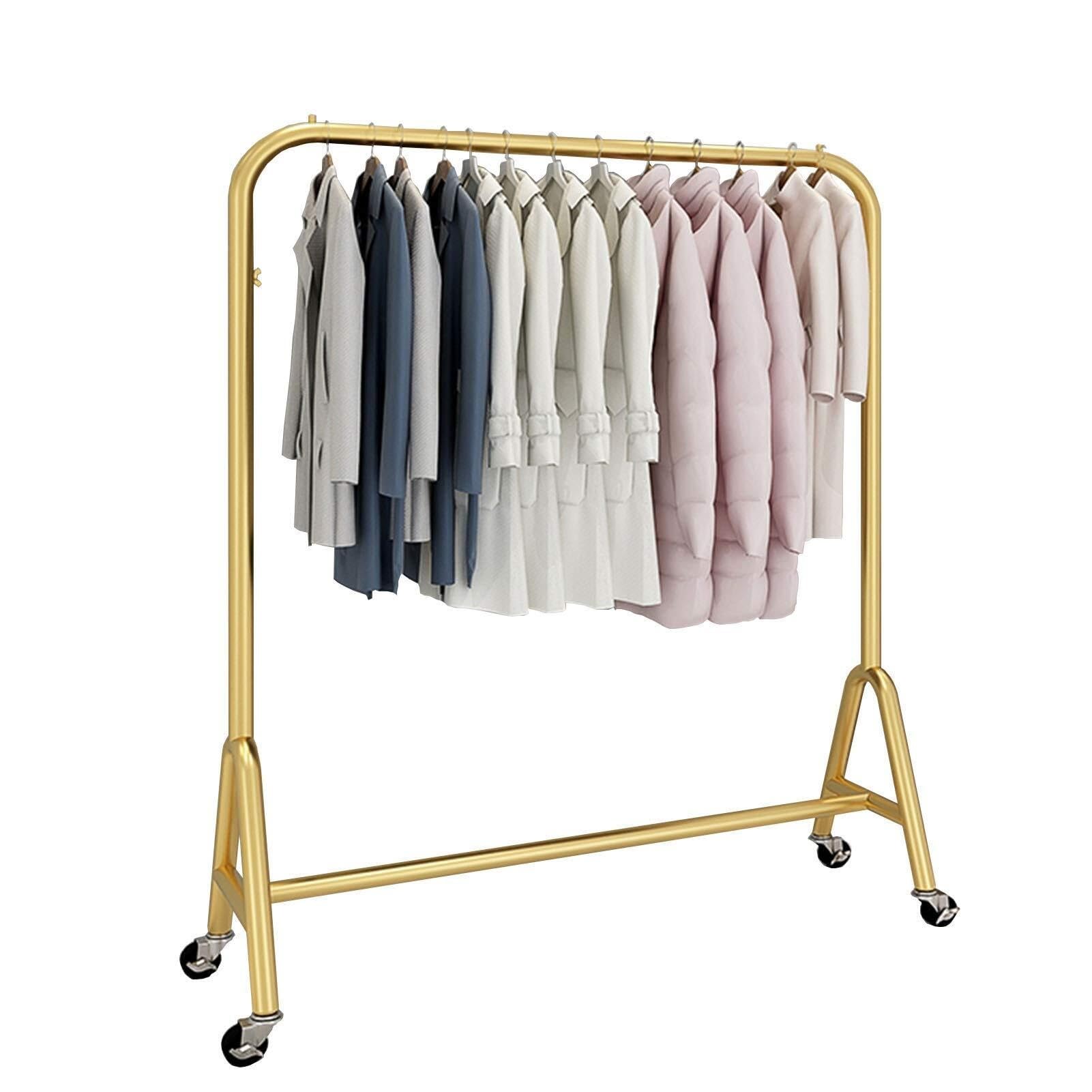 Porte-manteau mobile doré 100x40x155 cm avec roulettes pour chambre et magasin