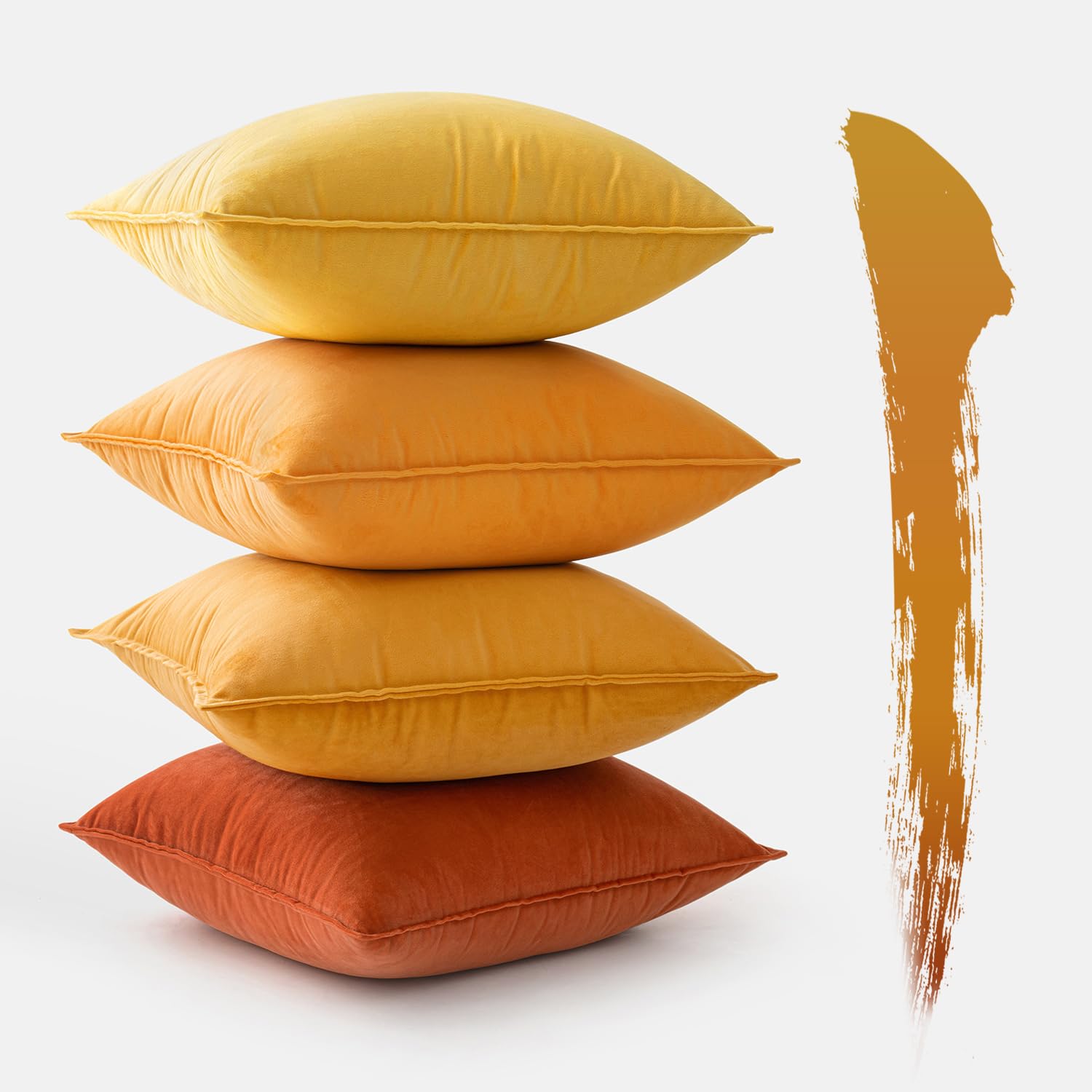 MIULEE 4er Set Samt Kissenbezug 50x50 cm Orange Serie Dekorative Kissenhülle Sofakissen Dekokissen Umwickelte Kante Kissenbezüge Zierkissenbezug für Sofa Wohnzimmer Schlafzimmer