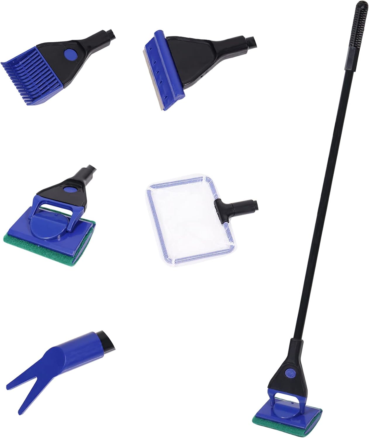 Nideen 5 in 1 Fish Tank Cleaning Kit, Aquarium Cleaning Tools with Fish Net, Sponge Brush, Gravel Rake, Algae Scraper, Plant Fork(Blue) Nideen 5 in 1 Fish Tank Cleaning Kit, Aquarium Cleaning Tools with Fish Net, Sponge Brush, Gravel Rake, Algae Scraper, Plant Fork(Blue)