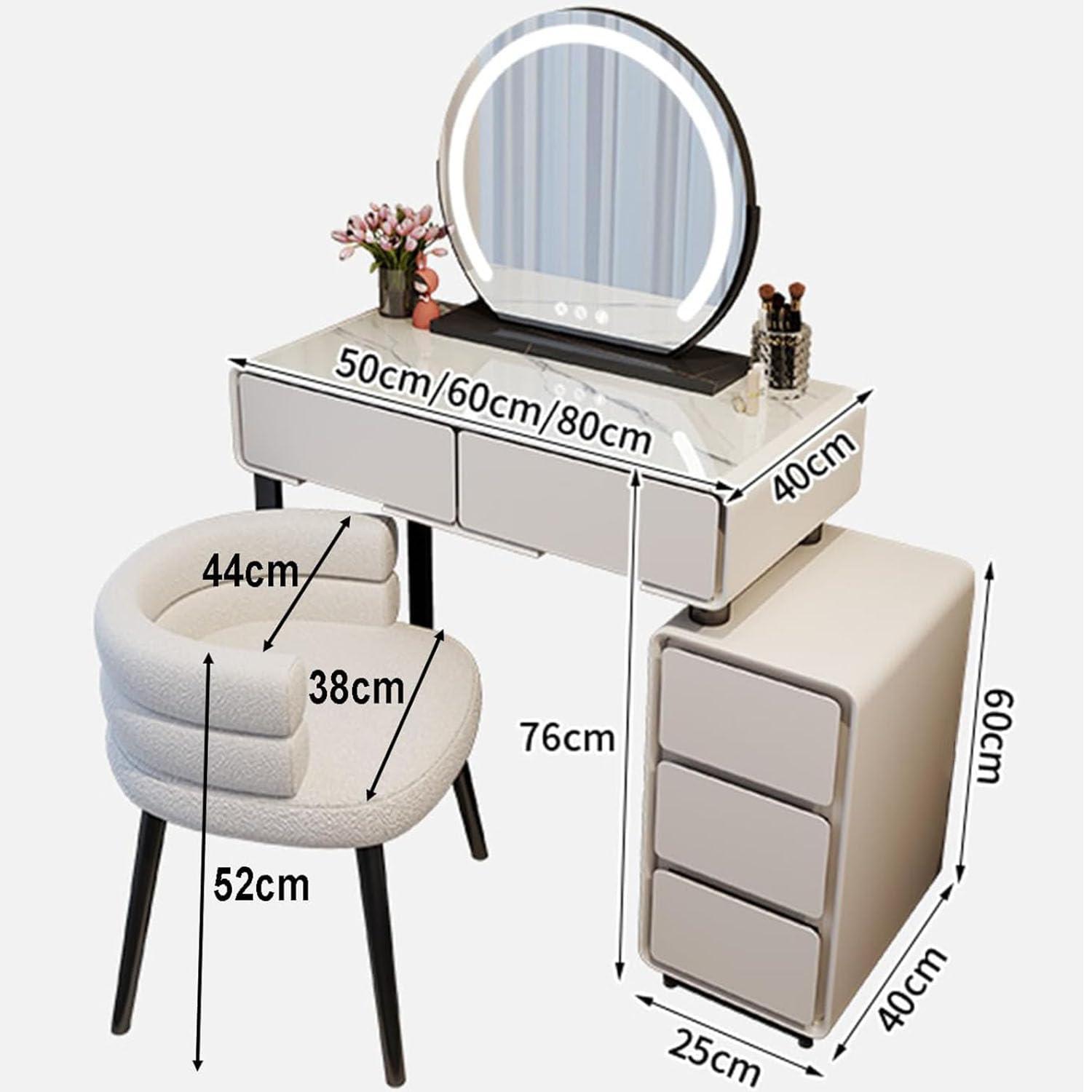 YEQING Schminkhocker Mit Rückenlehne - Luxuriöser Frisiertischstuhl In Beige