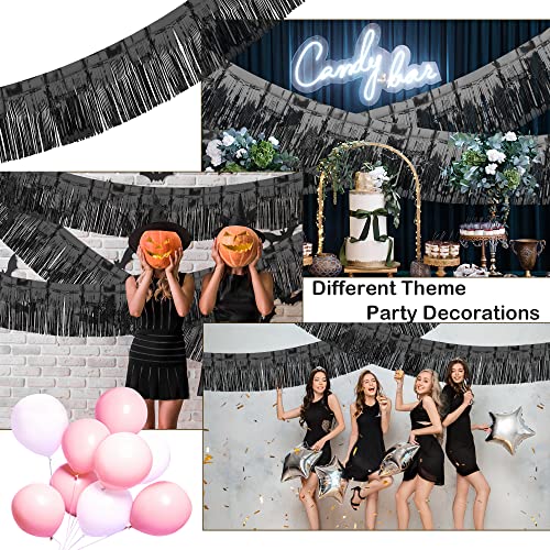Image of 4 Pack 39 Feet Black Float Fringe Curtains, Metallic Foil Fringe Garland Shiny Tassel Foil Parade Float Decorations for Trailer Car Graduation Homecoming Outdoor Indoor Party