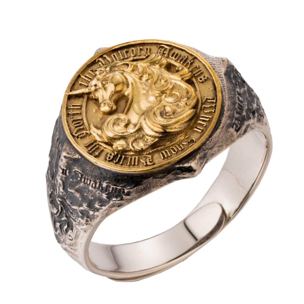 Anillo de unicornio de plata de ley 925 de dos tonos para hombre, abierto y ajustable