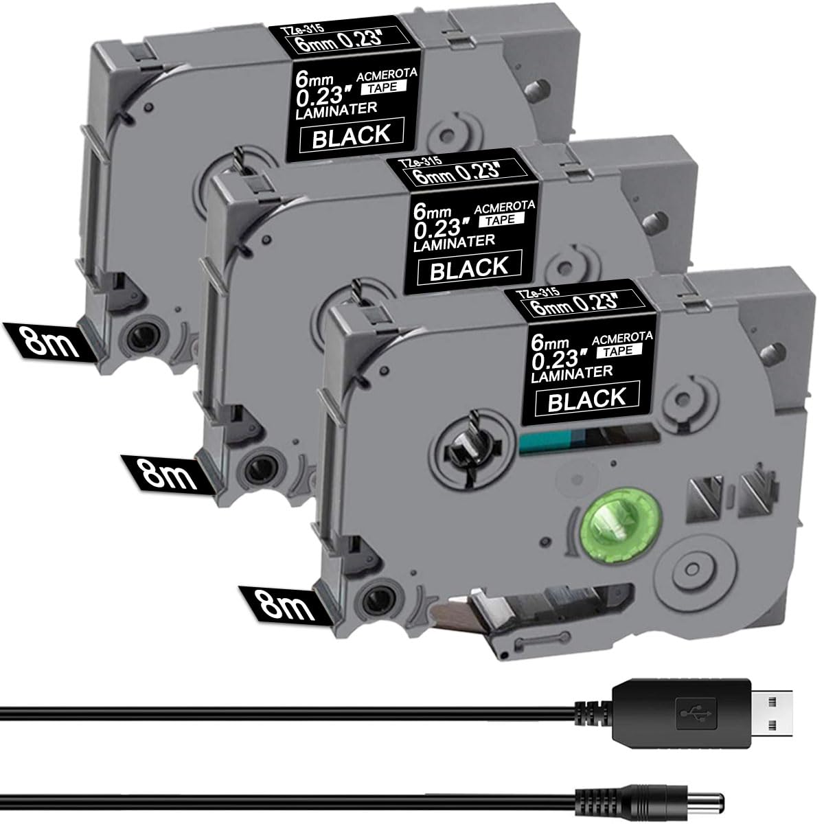3 Pack TZe-315 Label Tape Replace for Brother TZe325 6mm*8m Tz-315 Tz315 Laminated Tape White on Black for Brother P-Touch PTE550 PTP750 PTD210 PTD45