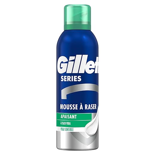 Gillette Mousse à Raser Homme, pour la Peau Sensible, 250ml – Formule Apaisante à l’Aloe Vera, Parfum Masculin, Contre Brûlures, Rougeurs, Coupures