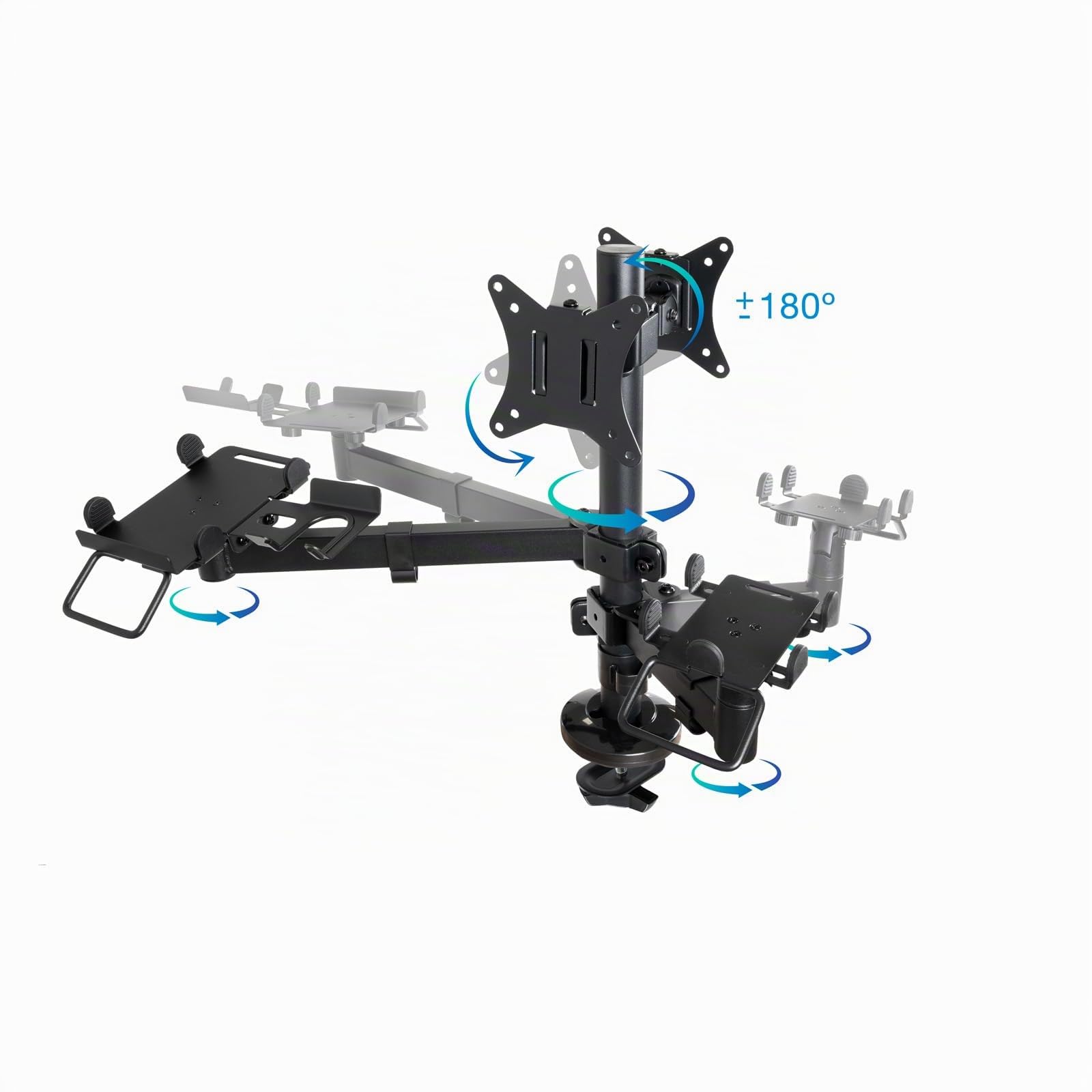 TooQ TQPM0002 - Supporto da tavolo regolabile per POS, consente l'installazione della stampante + 2 schermi da 17"-32" + terminale con lettore, nero