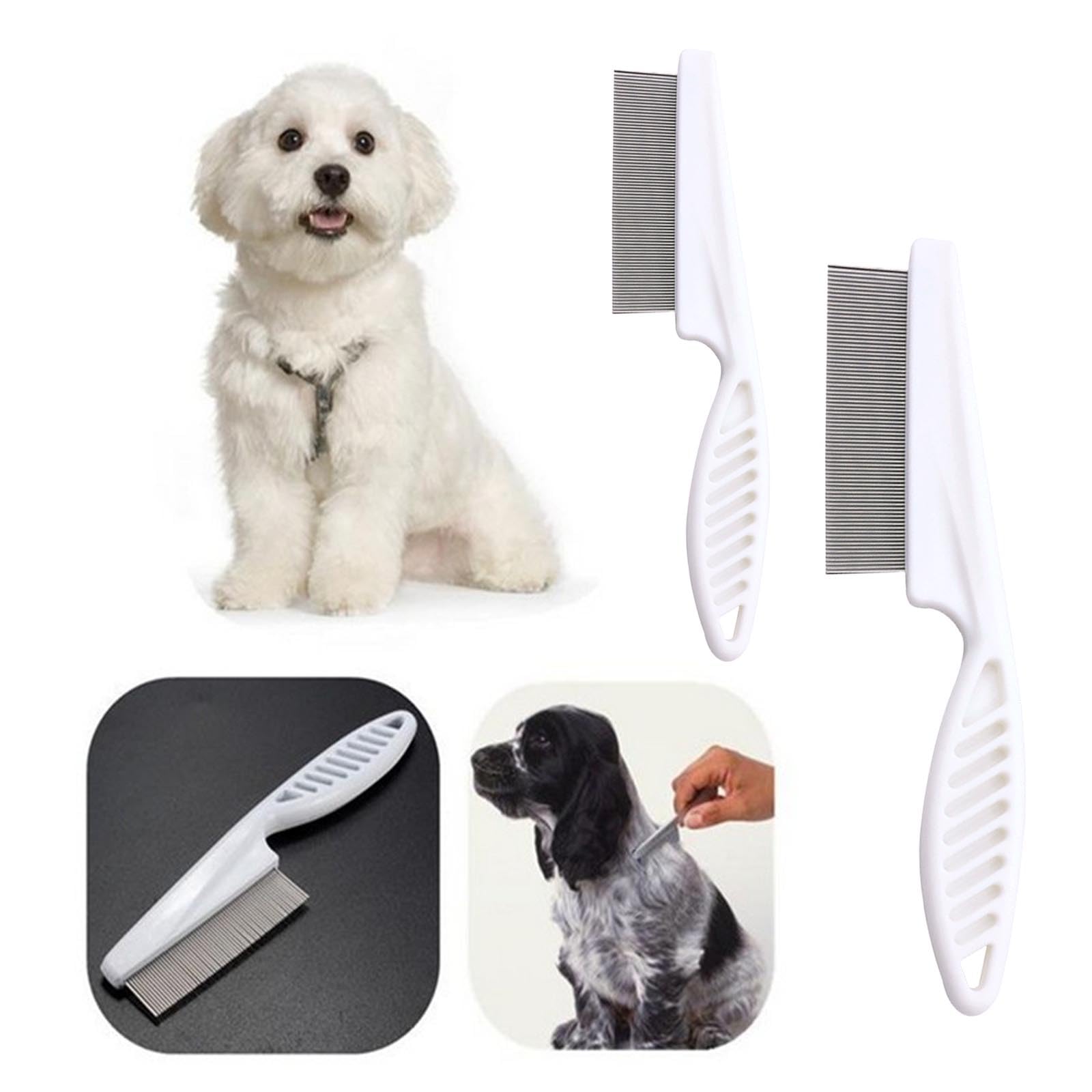 AYNKH pack de 2 peignes pour animaux de compagnie, peigne pour chien et chat en acier inoxydable, dents rondes pour enlever les marques de larmes de puces de poux