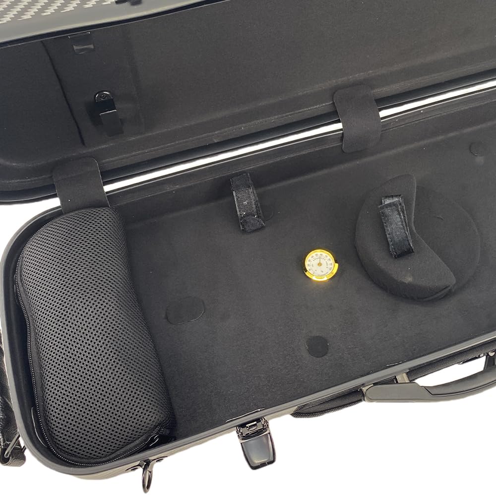 Violín ligero compuesto de fibra de carbono profesional de tamaño completo 4/4, funda rígida con correas de hombro estilo mochila, higrómetro (negro)