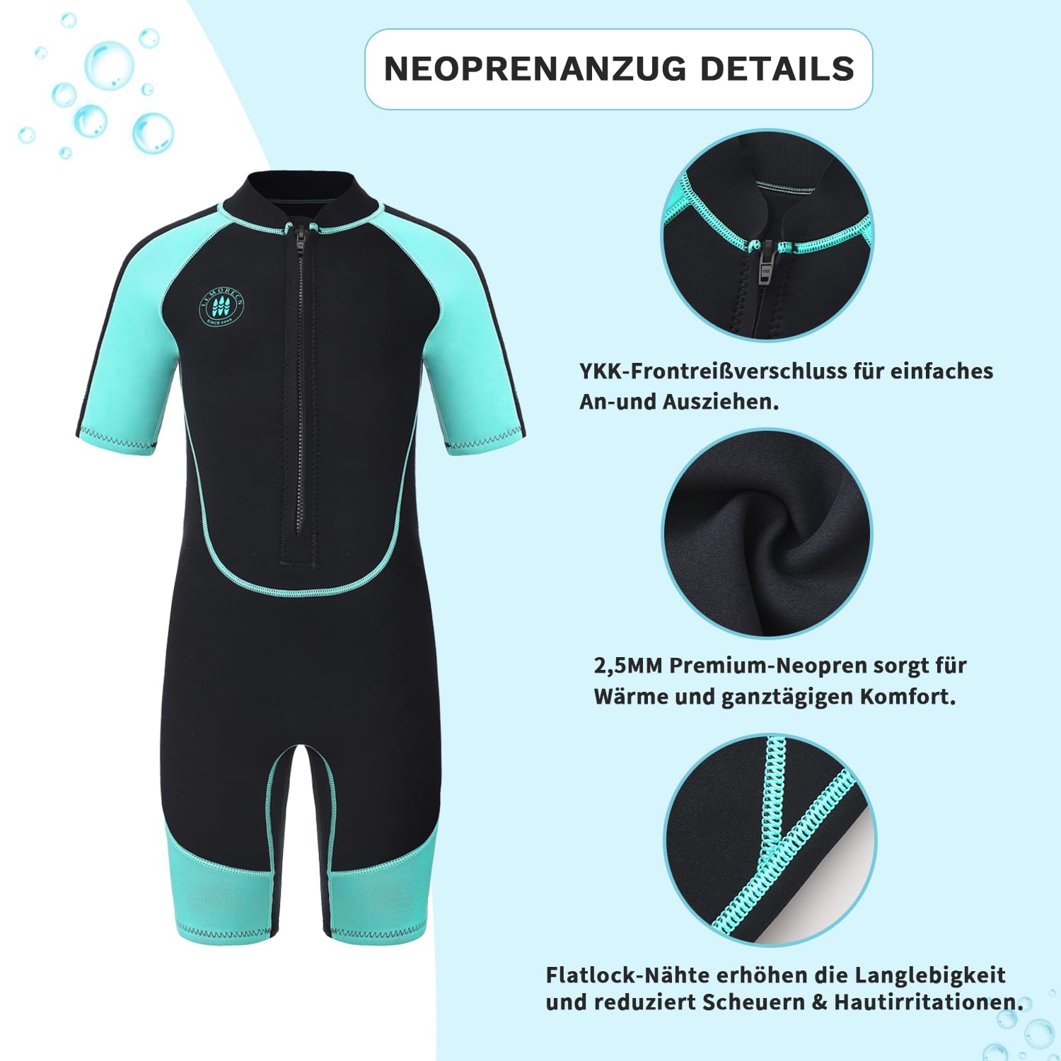 Lemorecn Combinaison shorty en néoprène de 2,5 mm pour garçons et filles