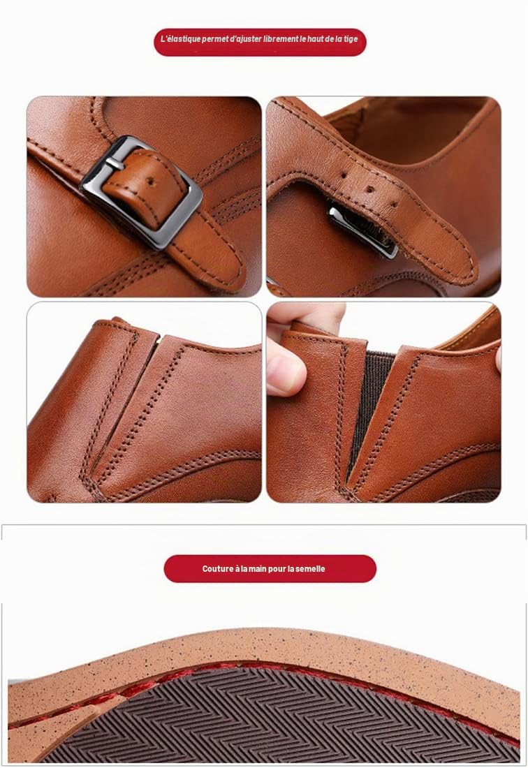 Santimon Homme Cuir Double Monk Chaussures à Boucle de Ville Wingtip Brogue Habillées Business Casual Derby Loafer Noir Marron