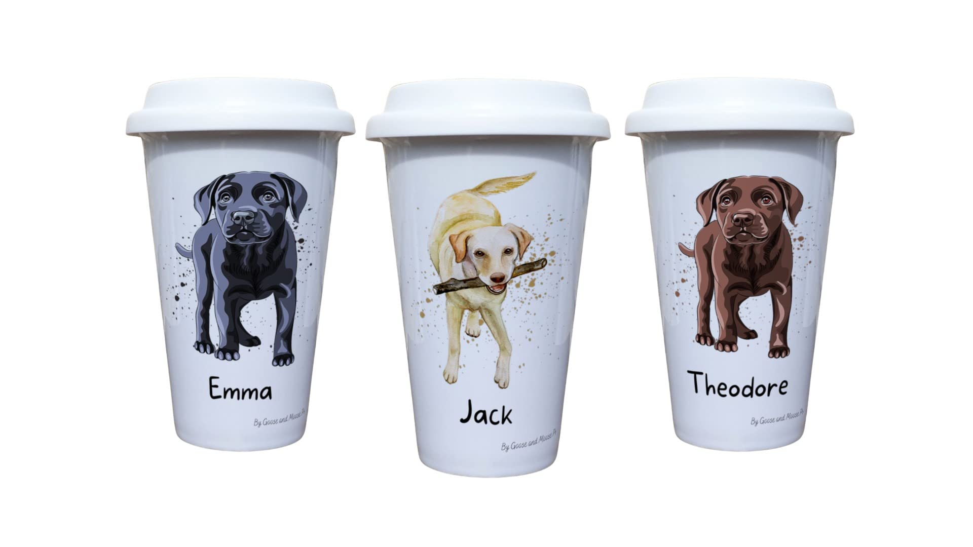 Labrador Travel Mug Personalised - Gift for Dog Owners & Lover - Personalised Dog Thermal Ceramic Insulated Travel Mug (Golden)