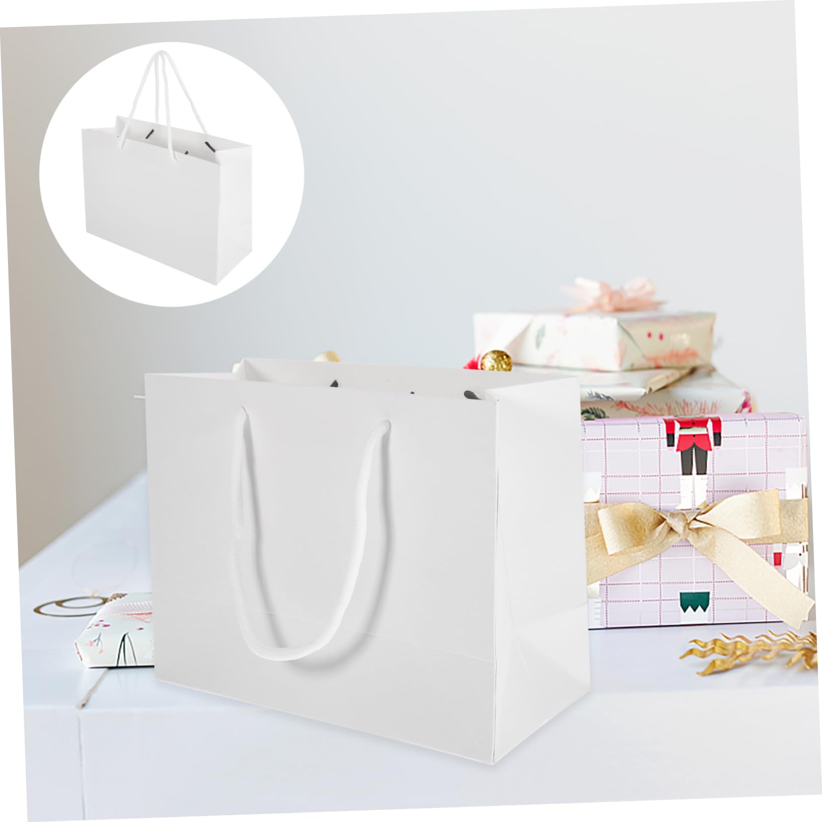 POPETPOP Kleiner Papiertüten 20 aus Papier und Baumwolle Weiße mit Griff Wiederverwendbar Geschenktüten im 20 Stück-pack für Geburtstag und Besondere Anlässe