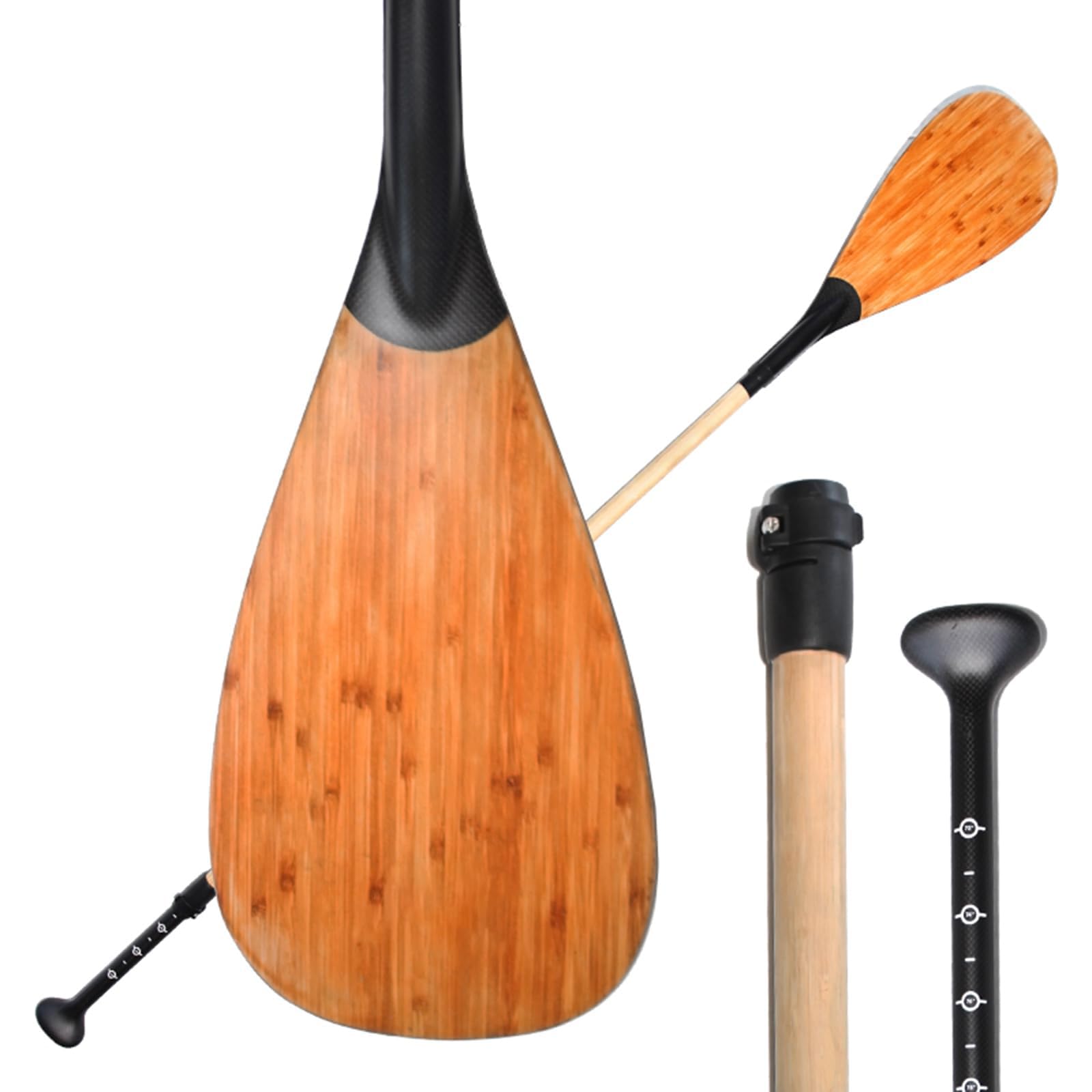 Pagaia per kayak a 3 sezioni in fibra di carbonio opaca, lunghezza regolabile 1829 mm-2185 mm, 661 g, lama in bambù + albero in fibra di carbonio, blocco in nylon, attrezzatura per kayak di alta