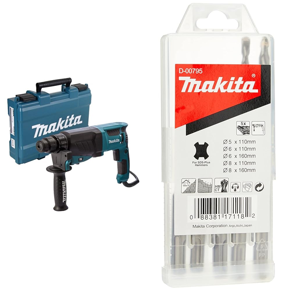Makita HR2630, perforateur burineur SDS+ 800 W, 26 mm, coffret avec 5 forets