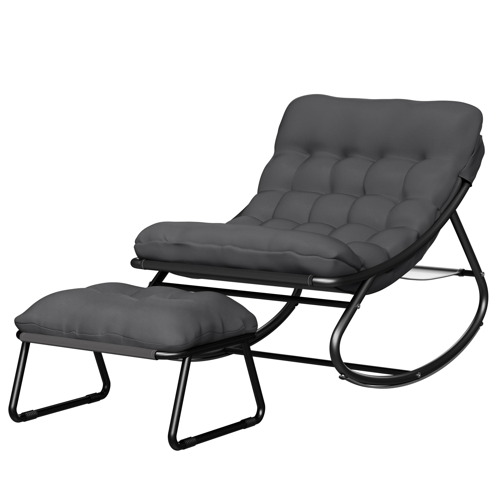 Sedia a dondolo per esterni, con sgabello, da giardino, con imbottitura, per soggiorno, comoda, grande, portata 150 kg, per giardino, terrazza, balcone (grigio)