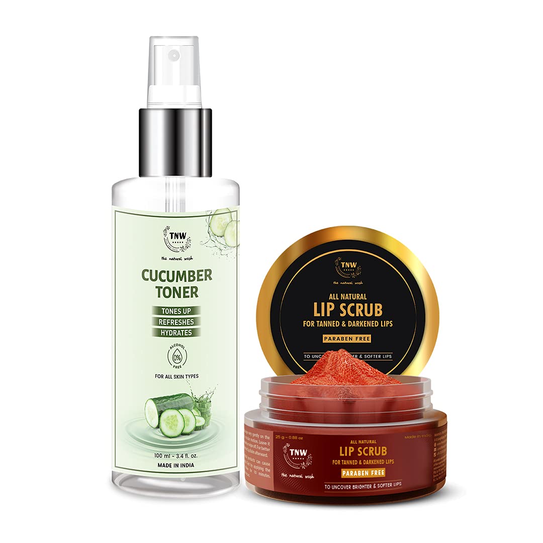 TNW-THE NATURAL WASHCucumber Toner (100ml) & Lip Lightening Scrub (25g) | Cucumber Toner/Makeup Remover for Healthy Skin and Lip Scrub for Tanned and Dark Lip | Combo