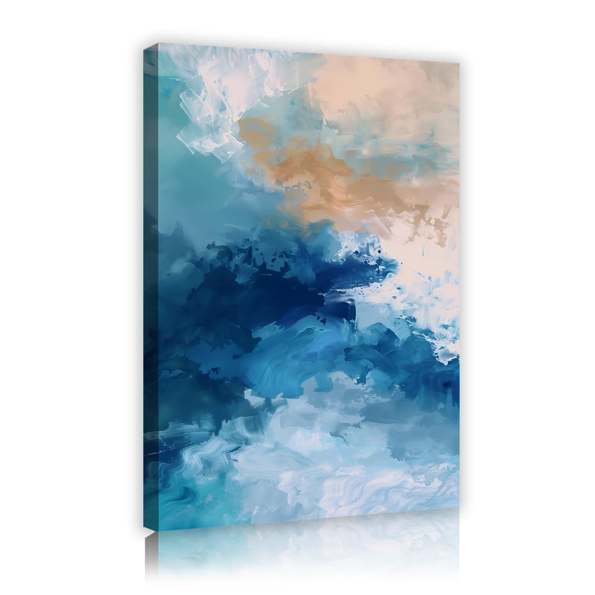 Via Vela Light and Dark Blue Abstract Canvas Wall Art, Ocean Wave Sky Cloud Scenery Print, Large Framed Contemporary Coastal Seascape Pictures for Bedroom Guest Room, Ready to Hang 70x105cm
