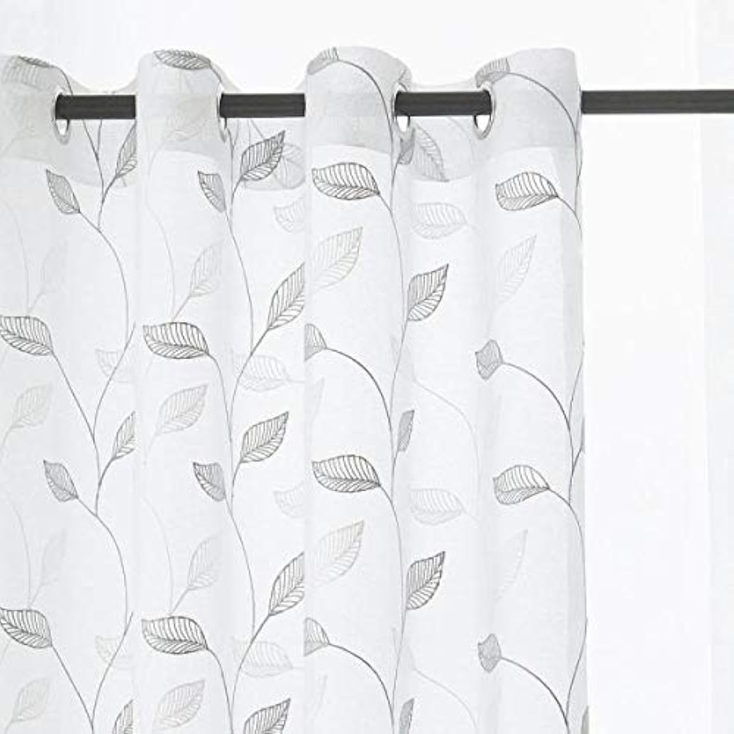 Lushh Atlanta Sheer Embroidery Curtain with Hemming strip, 135 * 300 Cm Color- Silver -1 Pair