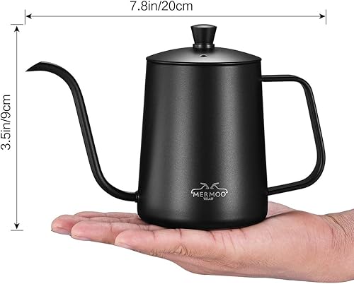 Miniatura 4 de MERMOO YILAN Hervidor de café de cuello de cisne de 21 oz para verter sobre goteo, 20.3 fl oz, boquilla larga y estrecha de acero inoxidable,