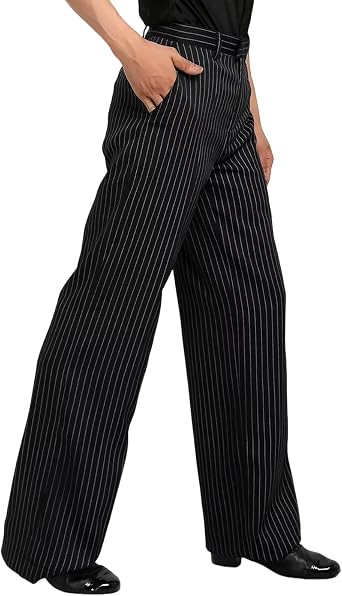Mens Dance Pants Pinstripe Straight Latin Pant Professional Dance Trousers for Jazz Rumba Tango