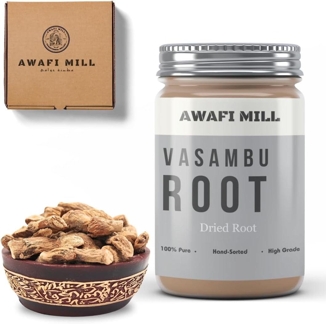 AWAFI MILLVasambu Root | Pure Sweet Flag | Acorus Calamus Root - Premium Quality - Traditional Herbal Remedy - Aromatic and Therapeutic (Bottle of 100 gram / 3.5 Oz)