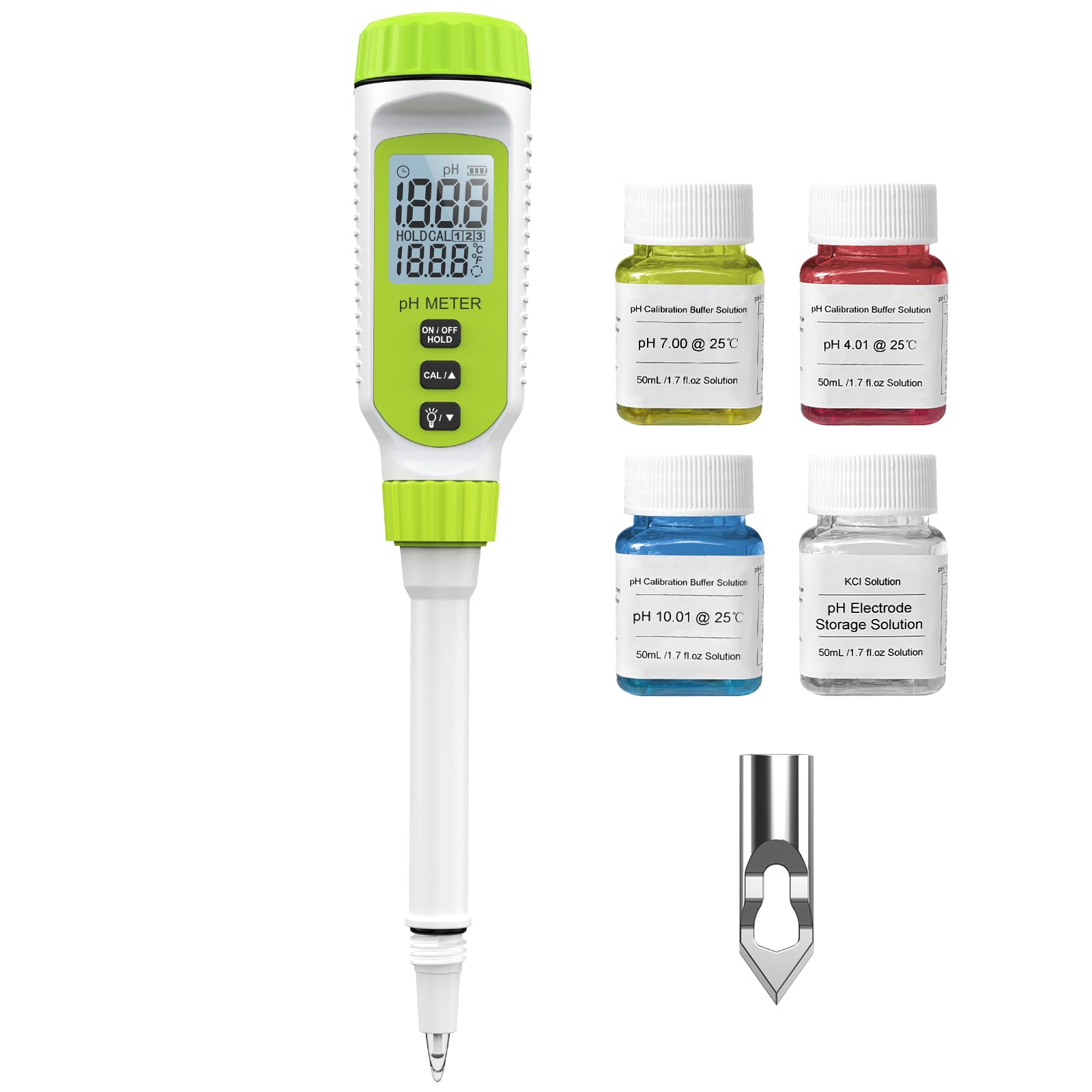 Misuratore digitale multifunzionale di pH per alimenti, kit di test di alta precisione per il terreno da giardino con display LCD ℃/℉ per piante/soluzione, acqua e alimenti (Verde)