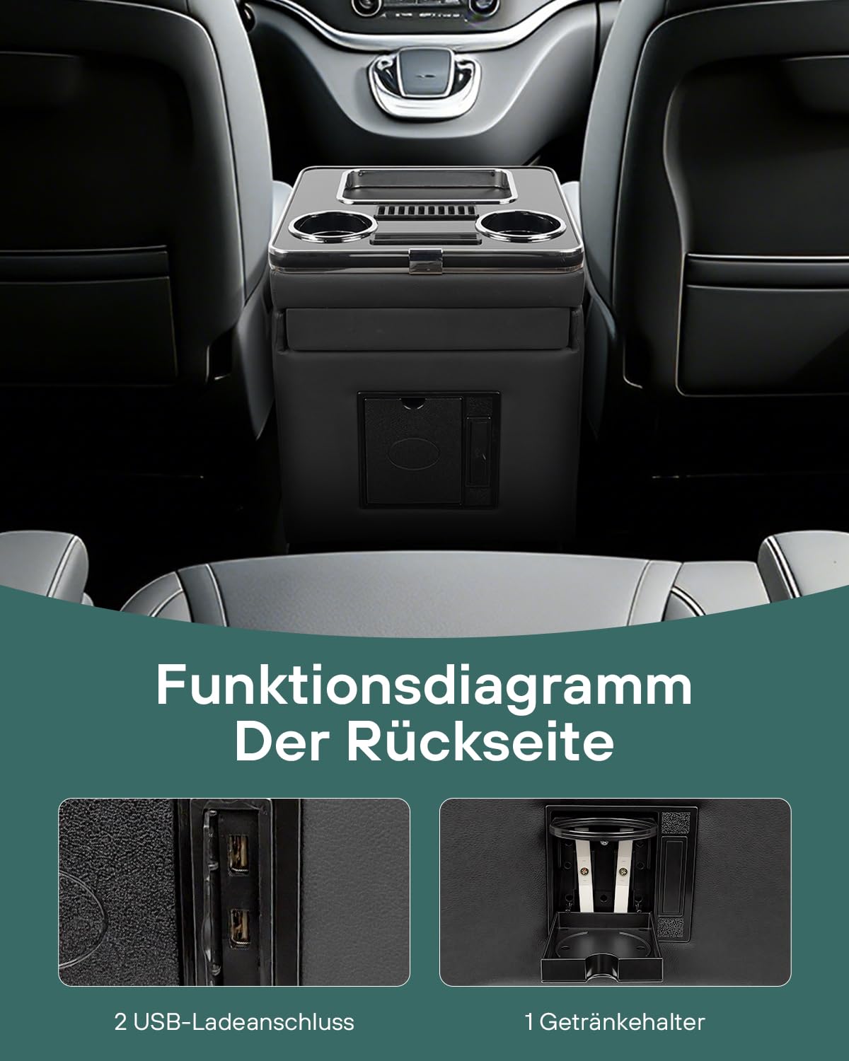 Mittelkonsole Auto Für V-Klasse V220 V250 V260 W447, Mittelkonsole Organizer Auto mit 7 Farben LED-Leuchten, USB und Getränkehalter, Mittelkonsole Box mit Mehrere Stauräume