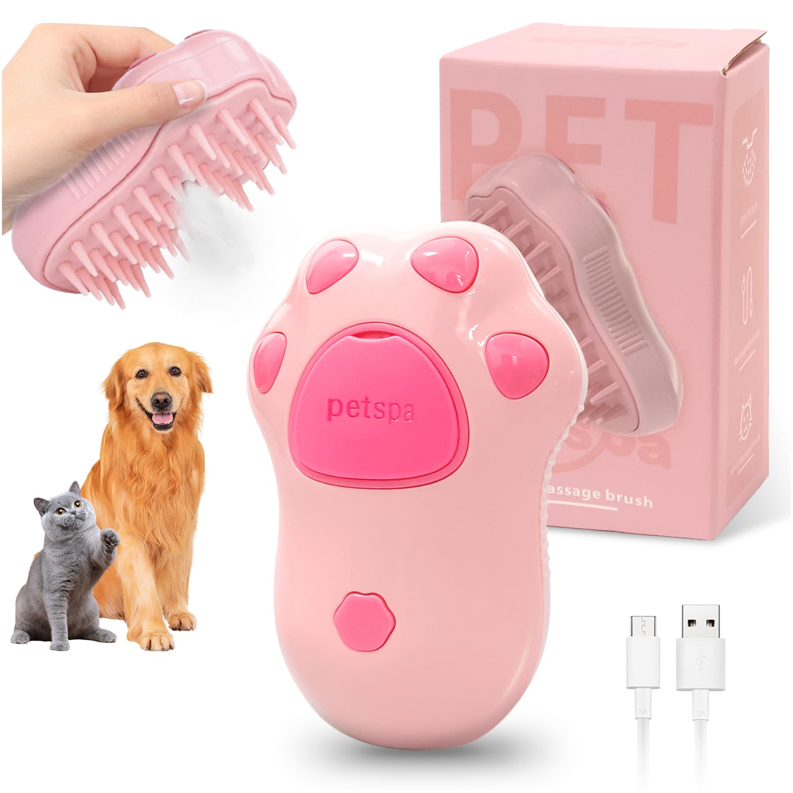 Cepillo de Vapor para Gatos,cepillo de vapor para gatos 3 en 1 Vepillo de Vapor Autolimpiable para Gatos Perros Cepillo de Vapor para Gatos para Masaje Cepillo para Gatos para Mudar de Pelo (B)