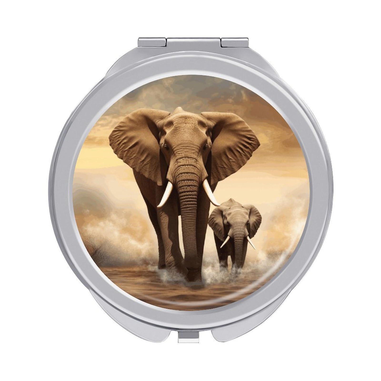 VstaDank Elephant and Baby Elephant Travel Makeup Mirrors Exquisite Double-Sided 2X/1X Magnifying Folding Pocket Mirror Portable Round Handheld Mirror Mini Compact Mirrors for Outdoor Home