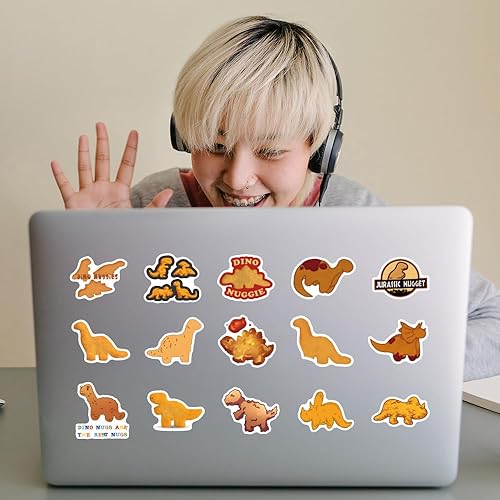 Miniatura 6 de Paquete de 61 calcomanías de pepitas de dinosaurio, calcomanías estéticas impermeables de vinilo para botella de agua, patineta, laptop, teléfono,
