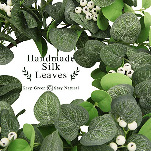 HiiARug 18\'\' Artificial Eucalyptus Wreath Green Leaf Wreath with Berry Eucalyptus Leaf for Front Door Wall Window Festival Celebration Party Decoration (Eucalyptus & Berry Wreath) - Thumbnail 3