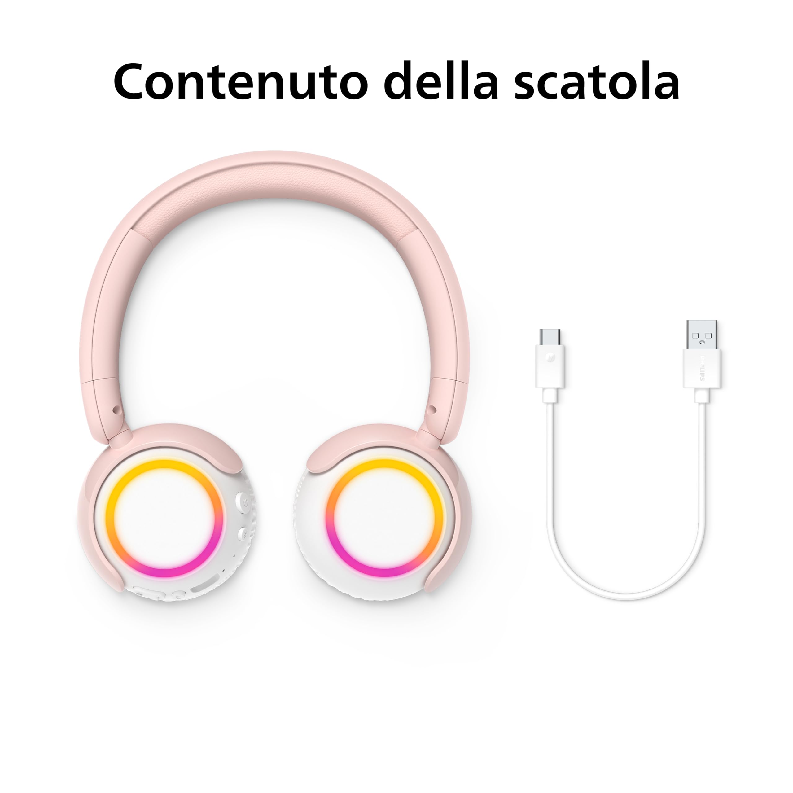 Philips TAK4200PK Serie 4200 Cuffie pieghevoli per bambini on-ear wireless a volume limitato, Condivisione audio, Cavo 3,5mm e USB-C incluso - Rosa