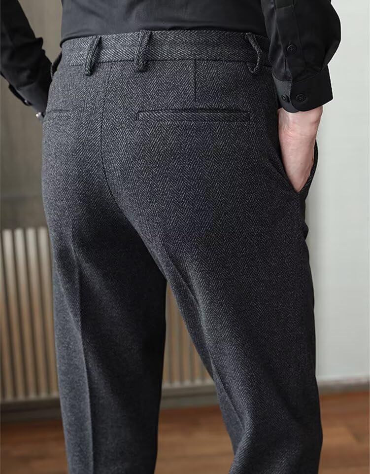 Men's Tweed Dress Pants Herringbone Vintage Wool Blend Trousers for Men Retro Classic Work Office Business Suit Pants4