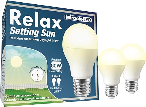 Miracle LED Nature's Vibe Relax 3000K Setting Sun Late Afternoon Bombilla LED ambiental (paquete de 2)