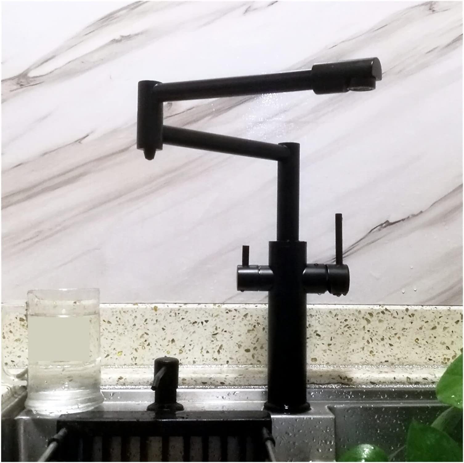 UQTE Pot Filler Faucet Wall Mount Matte Black Pot Filler With Purified Water Spout 3 Way Water Filter Taps Kitchen Sink Faucet 3 Way Mixer Tap Pot Filler Wall Mount Kitchen Folding Faucet