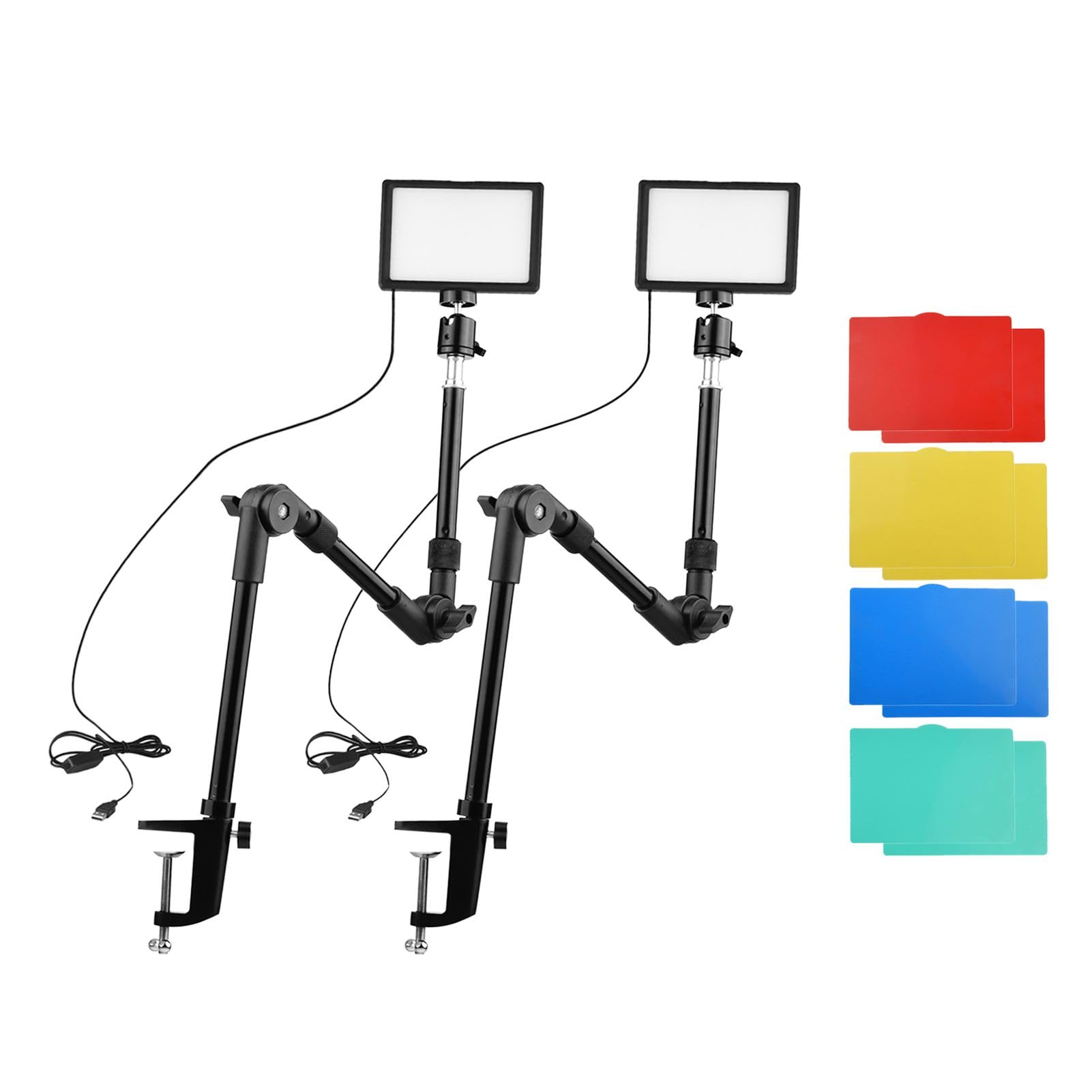 Zestaw ściemnianej Lampy Wideo LED z Filtrami Barwnymi do Wideokonferencji i Fotografii, Zasilacz USB, 2 Lampy w Zestawie
