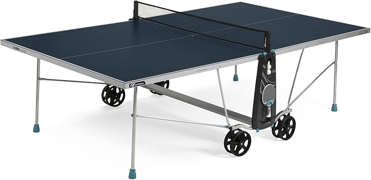 CORNILLEAU - 100X Outdoor Table Tennis Table - Folding & Compact - Weather and Schockproof - 4mm Laminate Top - Accessories Storage - Blue or Grey