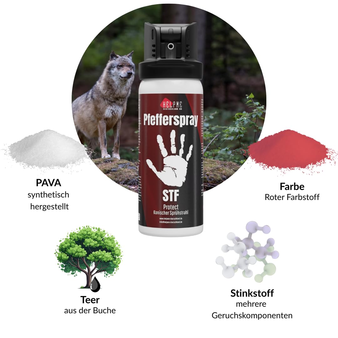 HelpMe® Abwehrspray 50ml – STF, Clear, Trainingsspray oder Sets – Pfefferspray zur Tierabwehr