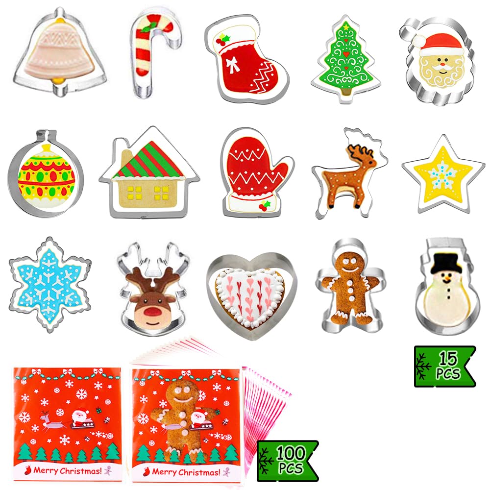 Emporte-pièces de Noël SNAIL GARDEN lot de 15 avec 100 sacs à biscuits