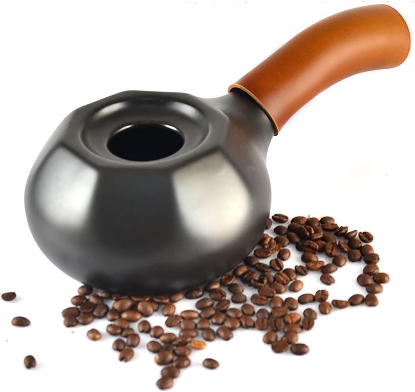 Coffee Bean Roaster Machine for Home Use, Ceramic Roaster with Leather Grip for DIY Kitchen Baking Coffee Beans and Tea Grains