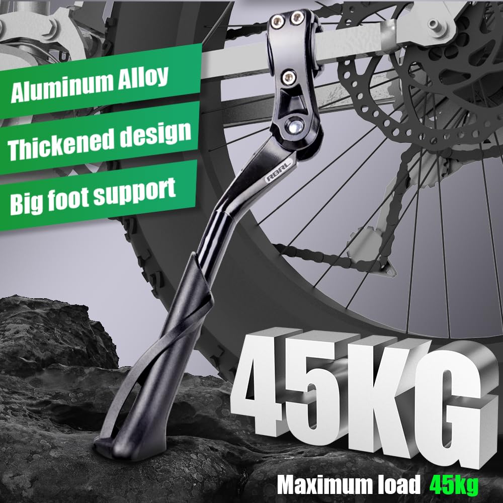 RBRL stopka rowerowa 24-29 cali, regulowany aluminiowy stojak boczny z antypoślizgową nóżką, stojak do rowerów górskich, szosowych, elektrycznych i miejskich, dodatkowo stabilny do 45 kg obciążenia