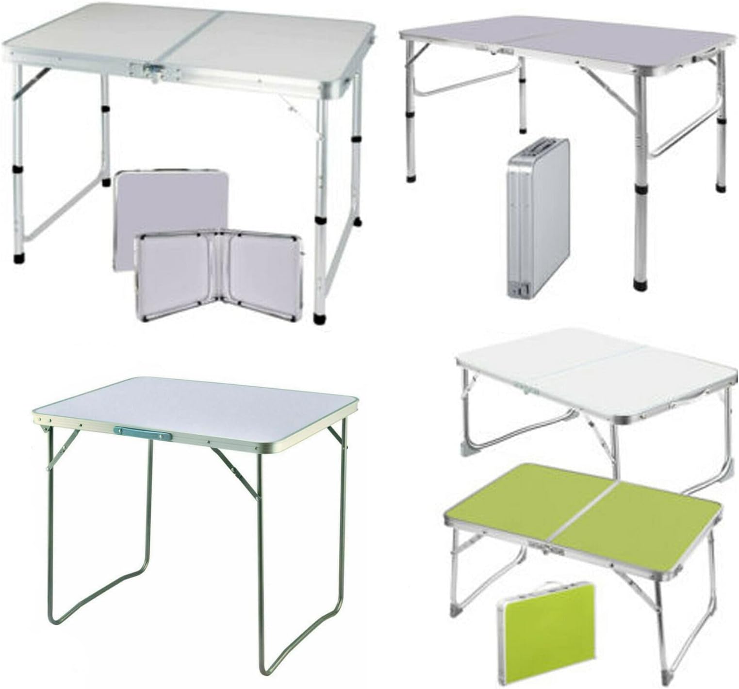 Folding Table Fold-in-Half Adjustable Height 70/62/55cm Aluminium Lightweight Portable Table with Carrying Handle for Outdoor Camping Picnic Garden Indoor Home Office Uses (4FT, White)