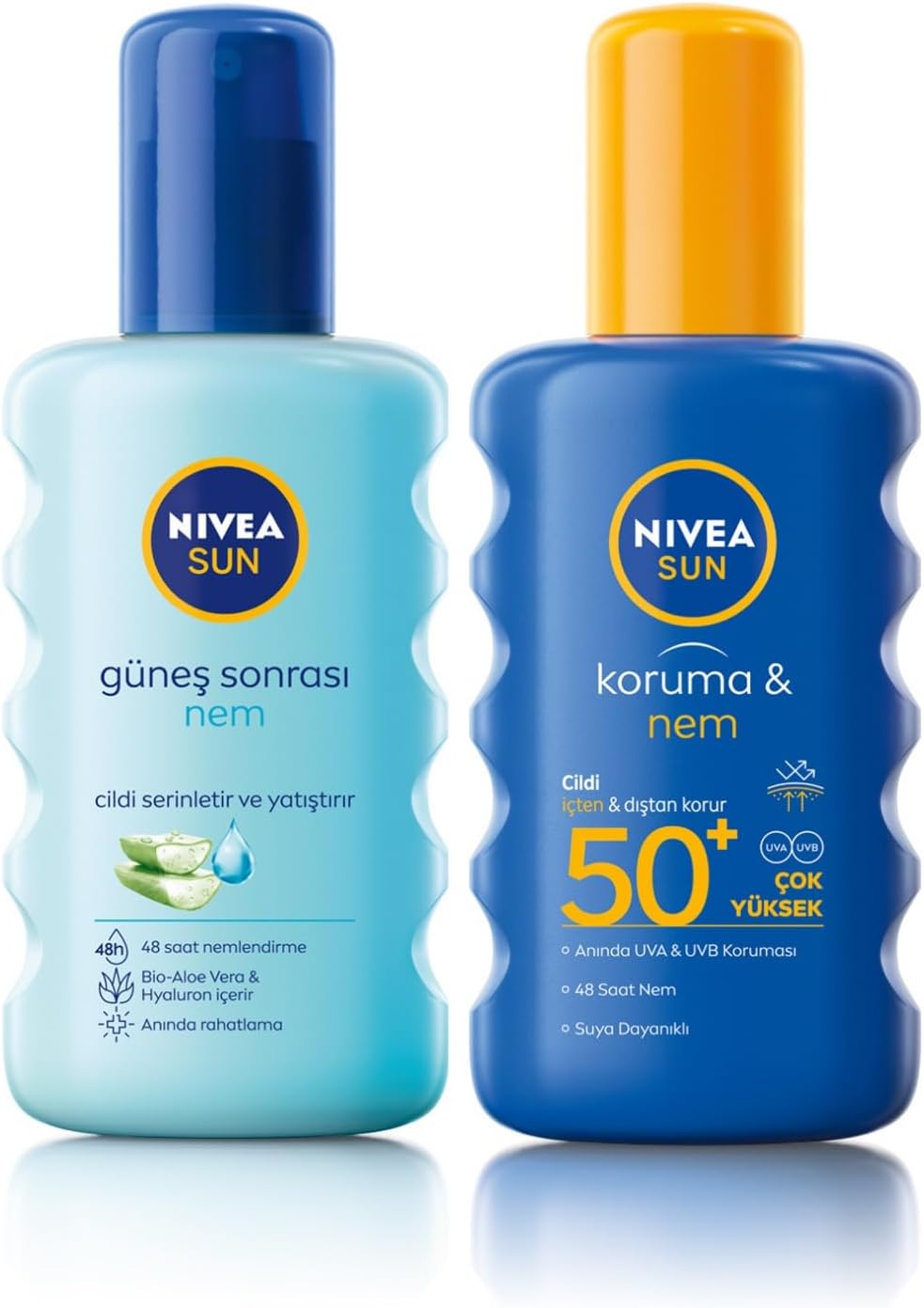 Nivea Sun Güneş Sonrası Nem Spreyi 200 Ml ve NIVEA Sun SPF 50+ Koruma & Nem Güneş Spreyi, Suya Dayanıklı Nemlendirici Güneş Kremi (200 ml)
