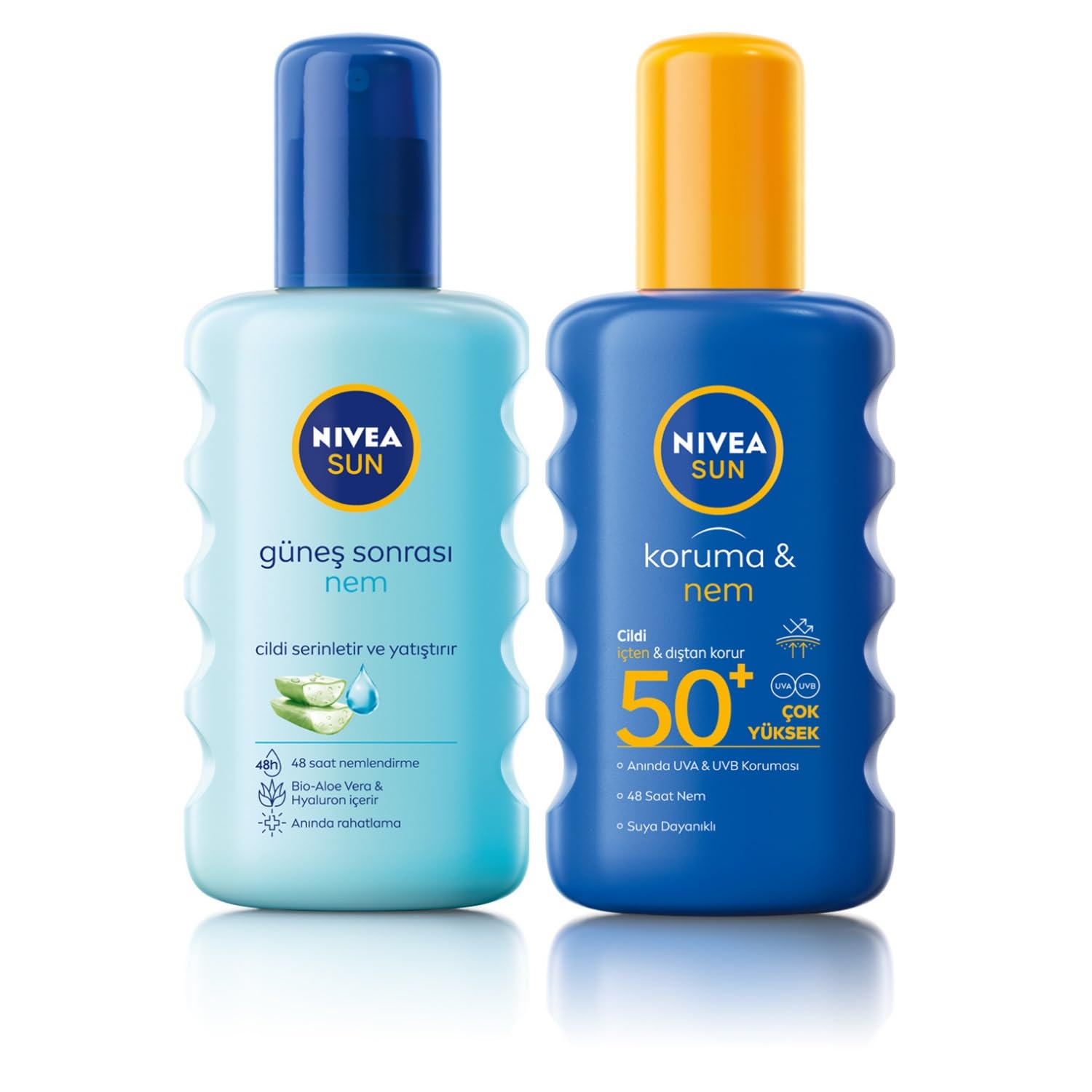 Nivea Sun Güneş Sonrası Nem Spreyi 200 Ml ve NIVEA Sun SPF 50+ Koruma & Nem Güneş Spreyi, Suya Dayanıklı Nemlendirici Güneş Kremi (200 ml)