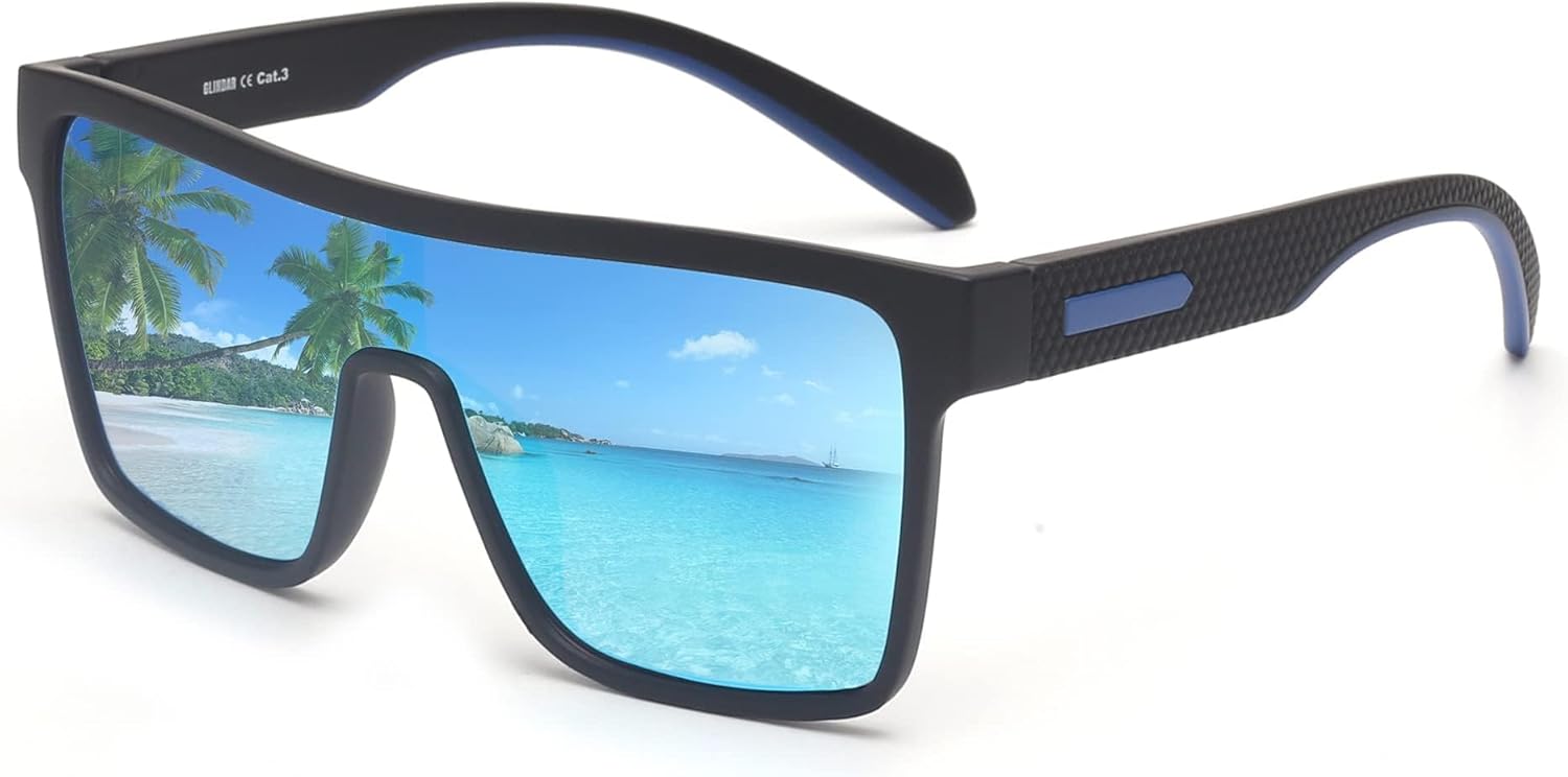GLINDAR Polarized Flat Top Sunglasses Womens Men, Oversized Square Shield Sports Glasses - Image 8